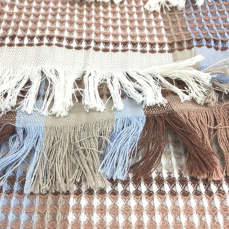 Kirkton House Australian Cotton Blue Brown Check Waffle Blanket 1.8m x 2.3m NEW