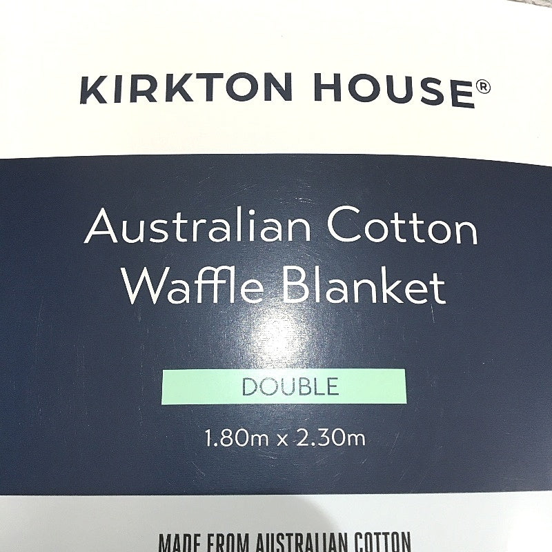 Kirkton House Australian Cotton Blue Brown Check Waffle Blanket 1.8m x 2.3m NEW