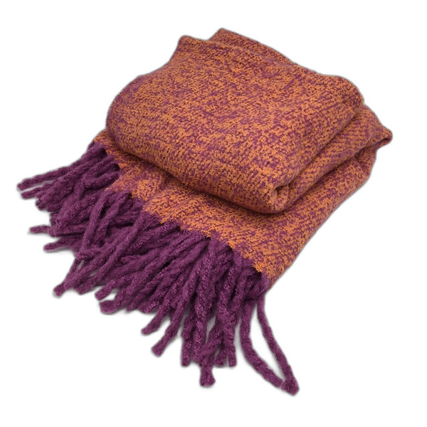 Kirkton House Orange Purple Fringed Super Soft Throw Blanket 132cm x 180cm NEW