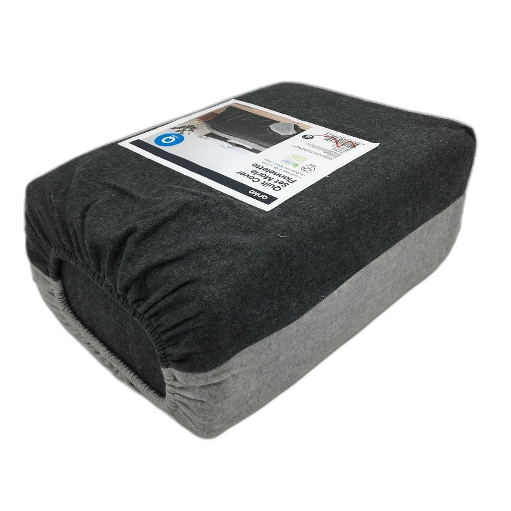 Marle 2 Tone Grey Charcoal 100% Cotton Flannelette Quilt Cover Set QUEEN Bed NEW