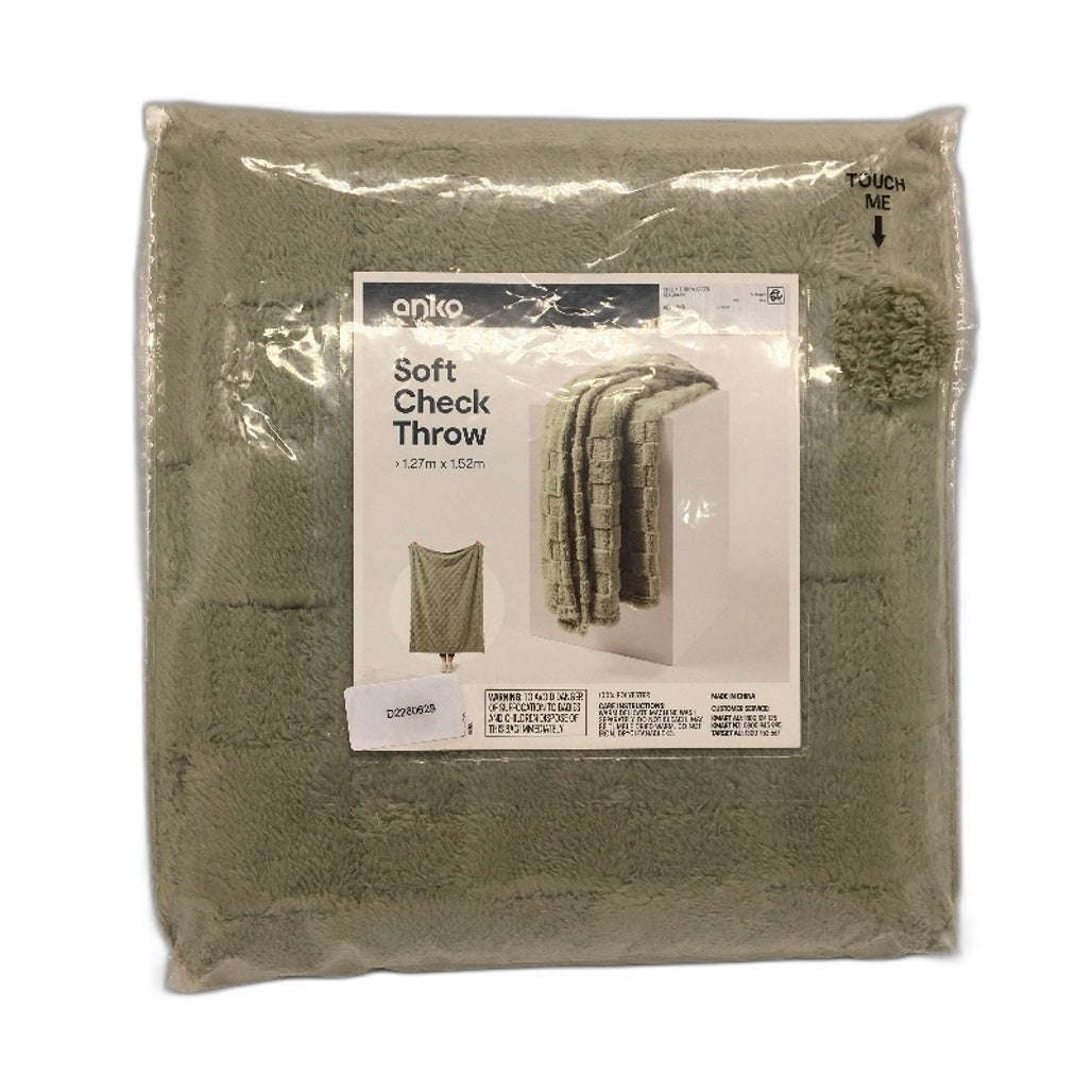 Home Decor Soft Sea Grass Green Check Textured Throw Blanket 1.27x1.52m NEW