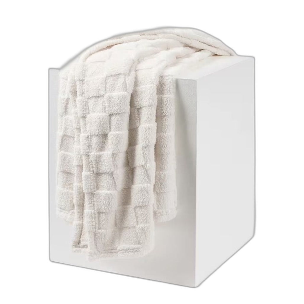 Set of 2 Home Decor Soft Off White Check Textured Throw Blanket 1.27x1.52m NEW