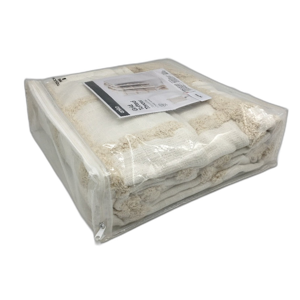 Home Decor Natural 100% Cotton Grid Tufted Textured Throw Blanket 1.27x1.52m NEW