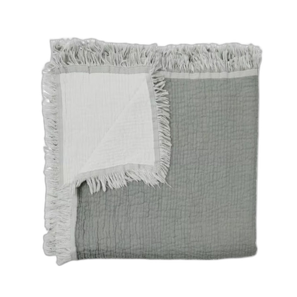 Set of 2 Green Reversible Muslin Lightweight Throw Blankets 1.27x1.52m NEW