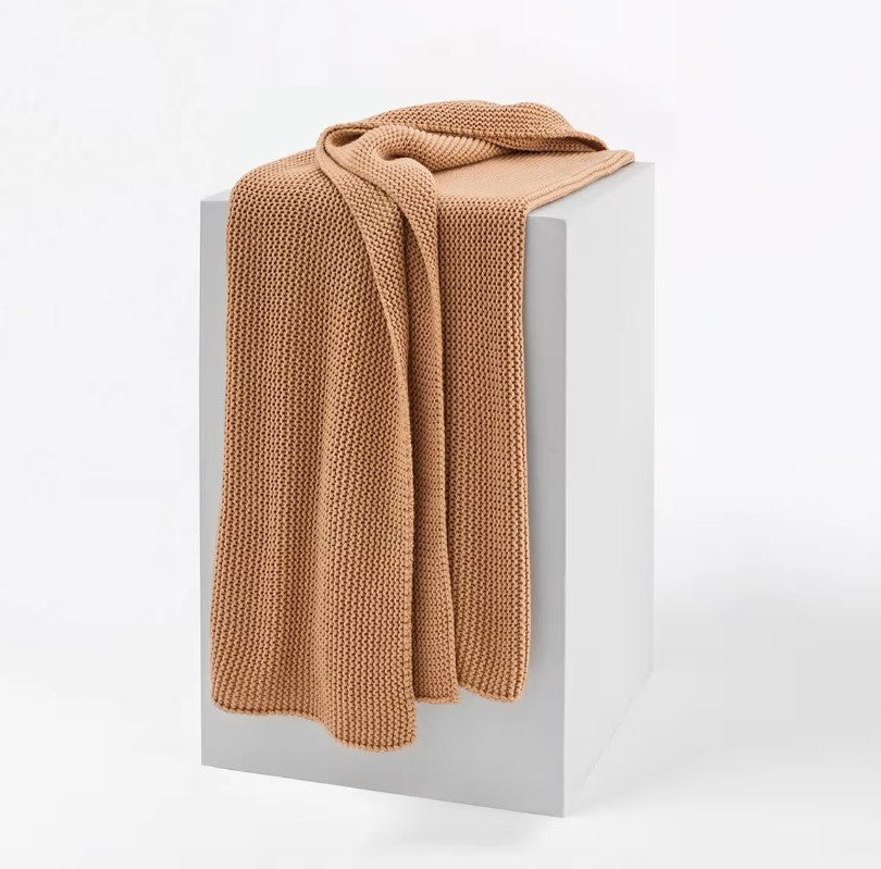 Home Decor Praline Tan Chunky Knit Textured Weave Throw Blanket 1.27x1.52m NEW