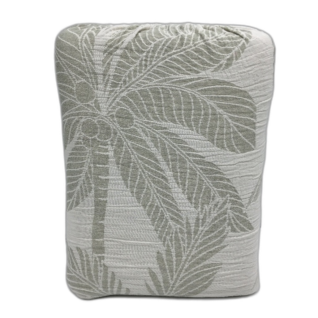 Tropical Palm Sage Green & White 100% Cotton Textured Quilt Cover Set QUEEN NEW