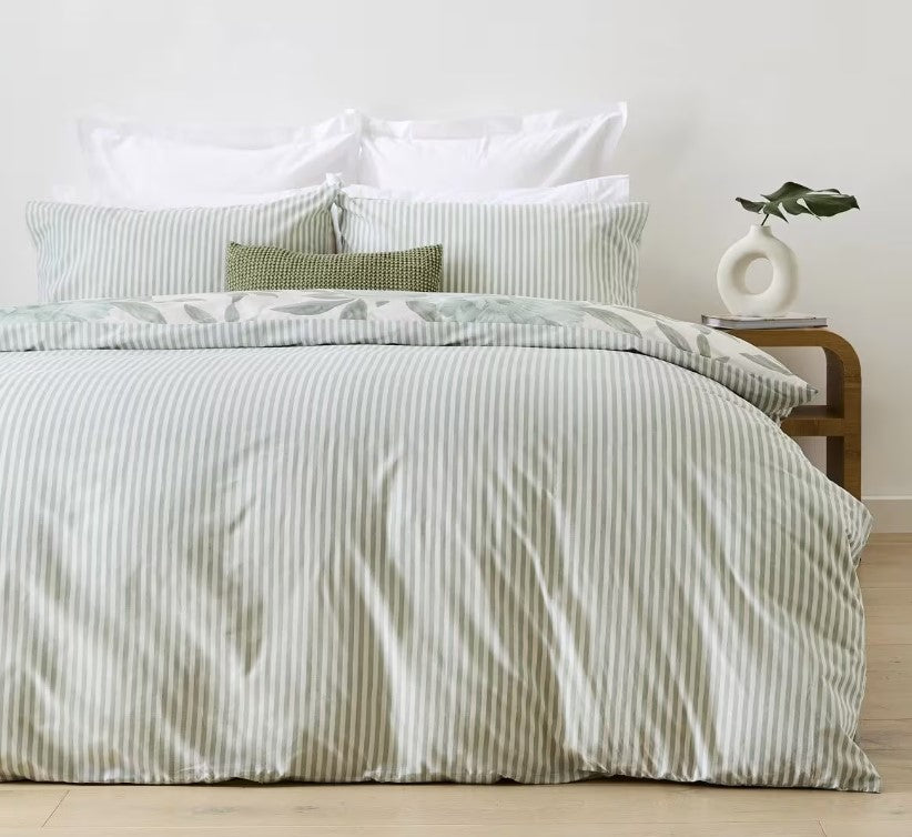 Mari Easy Care Floral & Stripe Reversible Cotton Rich Quilt Cover Set QUEEN NEW