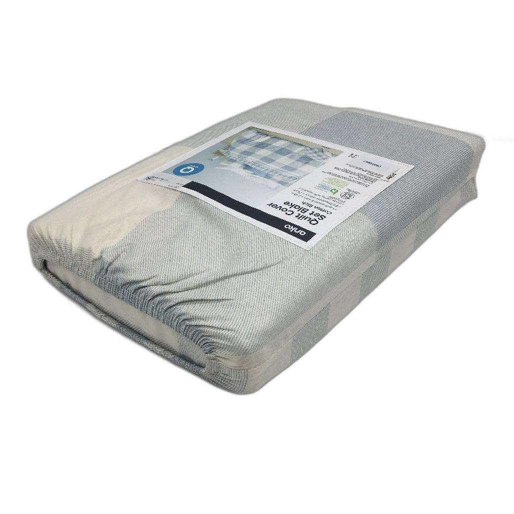 Blake Easy Care Blue Check Reversible Cotton Rich Quilt Cover Set QUEEN NEW