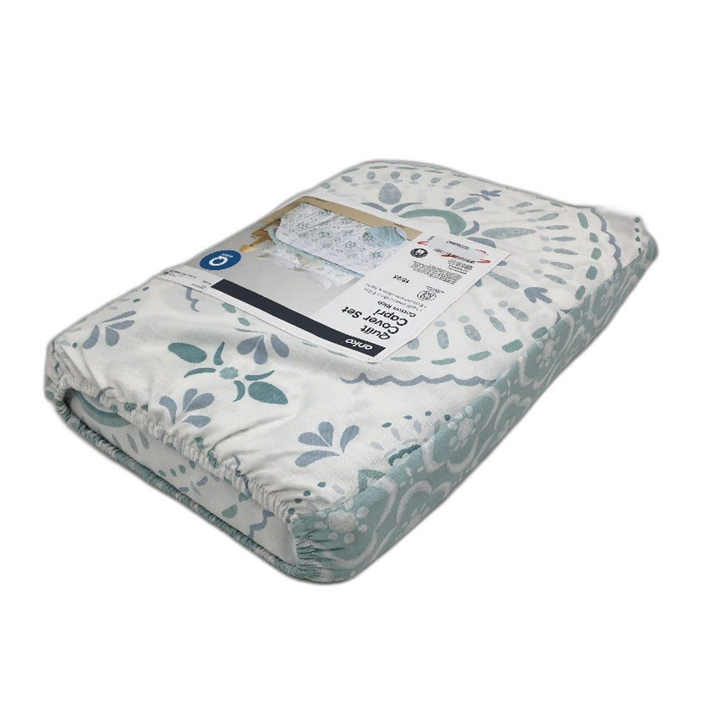 Easy Care Capri Blue White Reversible Cotton Rich Quilt Cover Set QUEEN NEW