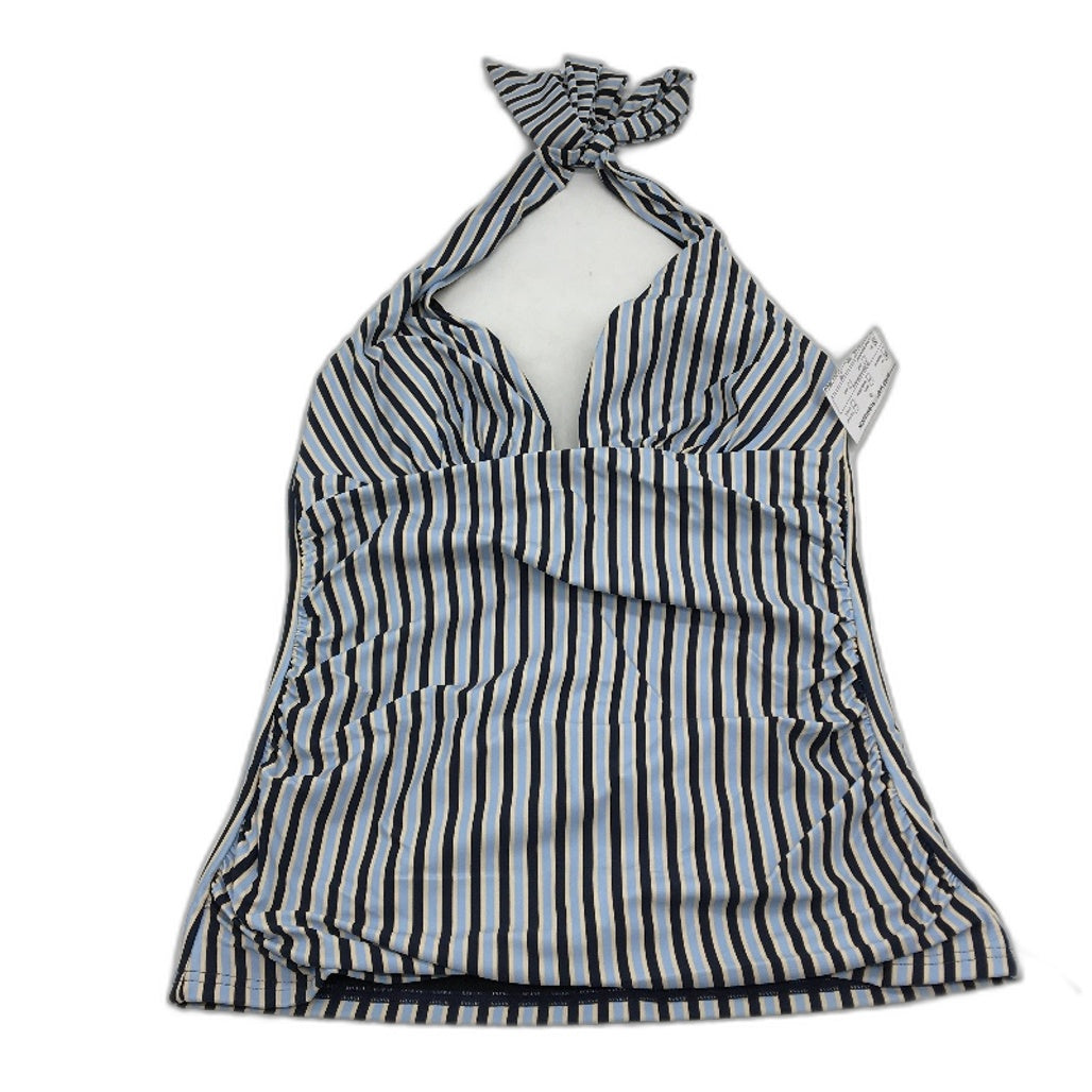 Myer Blue & Navy Stripe Patterned Padded Bather Swim Halter Top Ladies Size 10