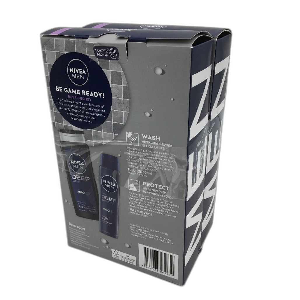 Nivea 2 Pcs Men 'Be Game Ready' Aerosol Deodorant & Shower Gel Deep Duo Kit