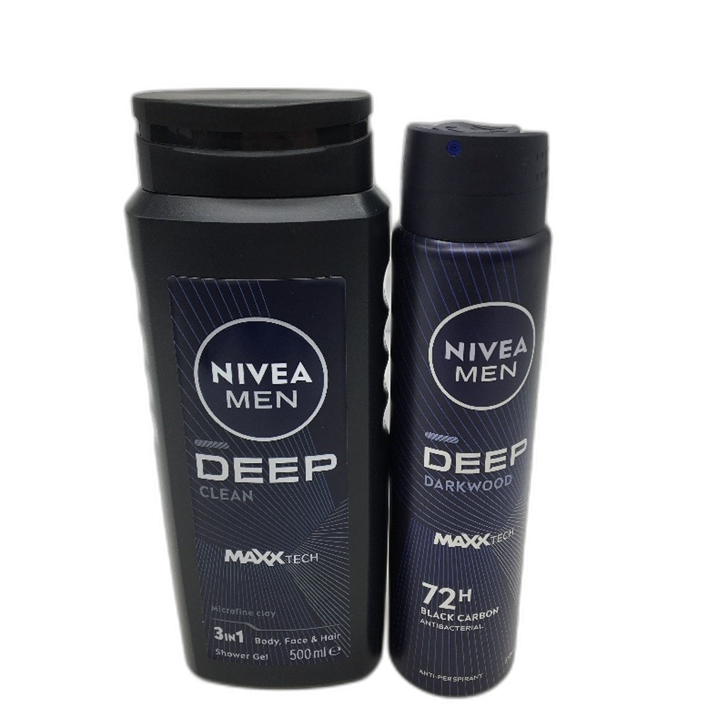 Nivea 2 Pcs Men 'Be Game Ready' Aerosol Deodorant & Shower Gel Deep Duo Kit