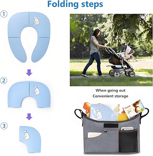 Foldable Kids Potty Training Seat Non Slip Base Universal Fit W Carry Bag NEW