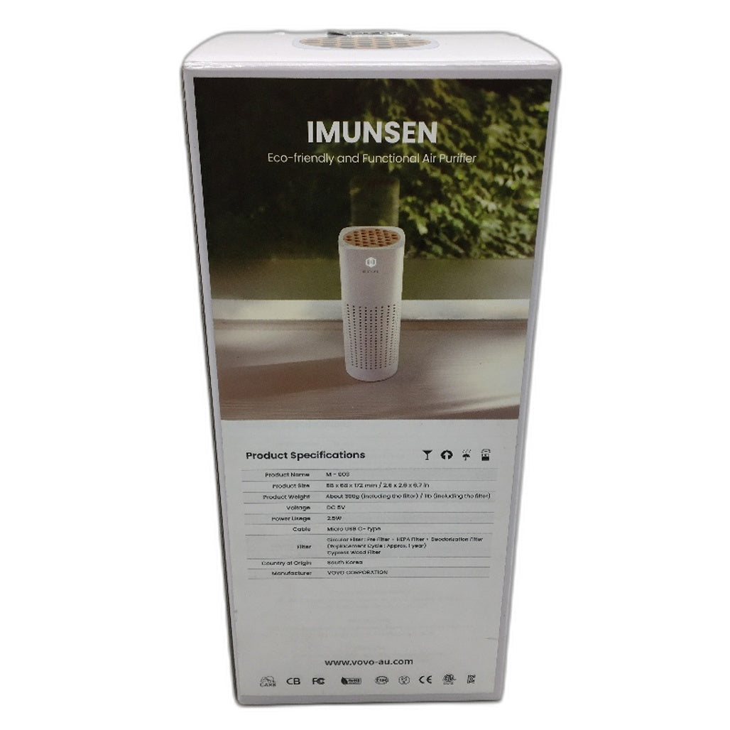 IMUNSEN M003 Car USB Air Purifier With Cypress Wood HEPA 4 Stage Filtration NEW