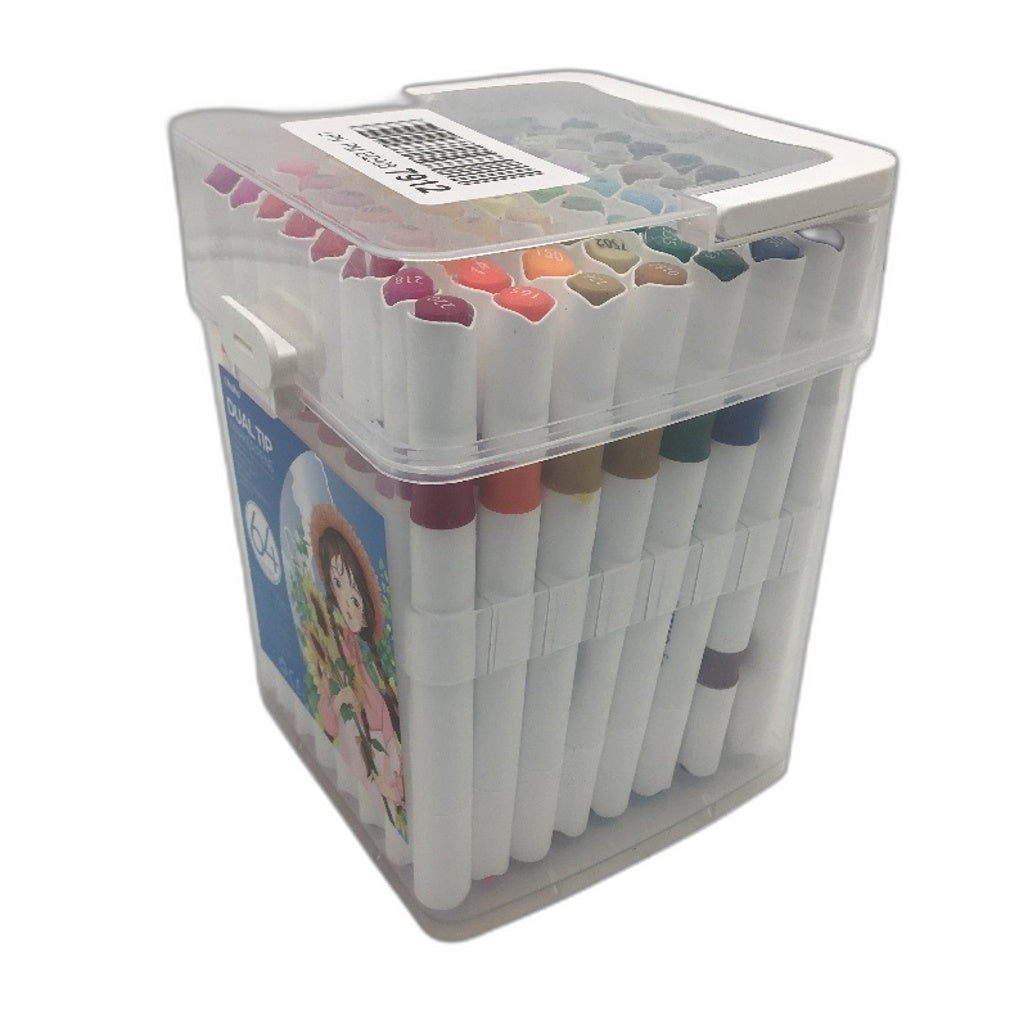 Ohuhu Dual Tip Markers 64 Colours Water Based Brush & Chisel Colouring Pens NEW