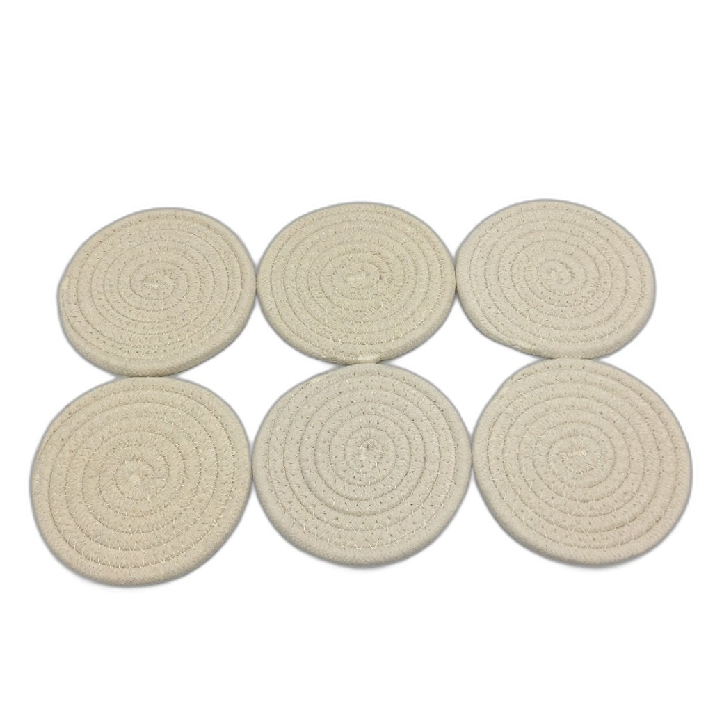 White 11CM Absorbent Woven Round Drink Coasters 6 Pack Tabletop Protection NEW