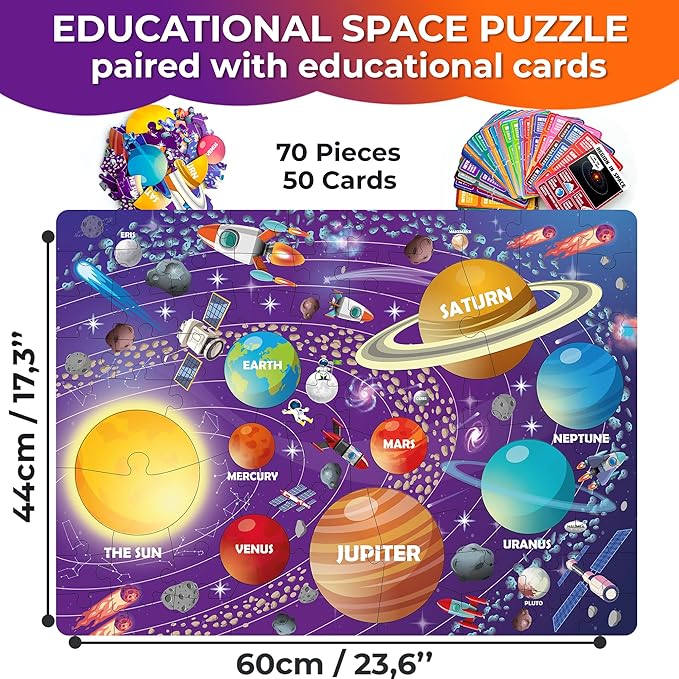 QUOKKA Our Solar System 70PCS Jigsaw Puzzles & 50 Cards Learn Space Age 3Y+ NEW