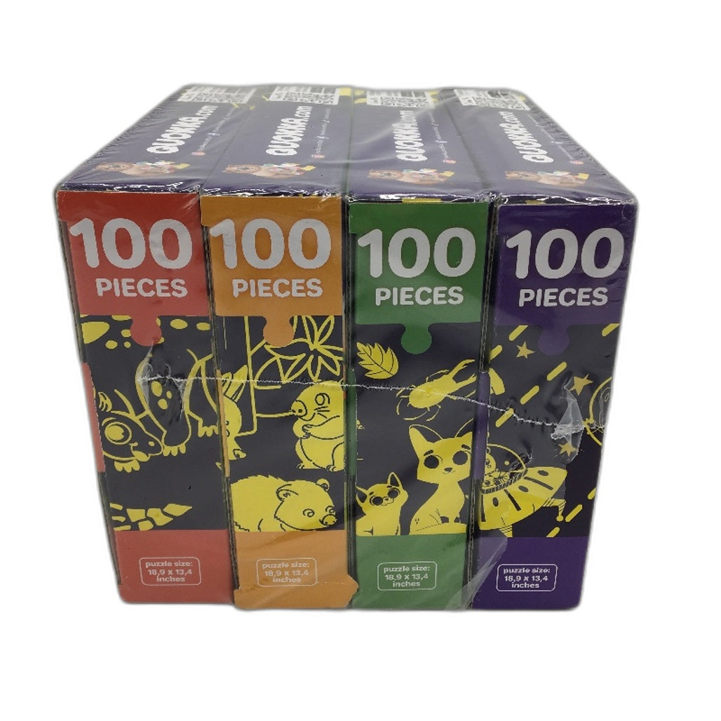 QUOKKA 4x100PCS Glow In The Dark Puzzle Learn Space Dinosaur Animals Age 4Y+ NEW