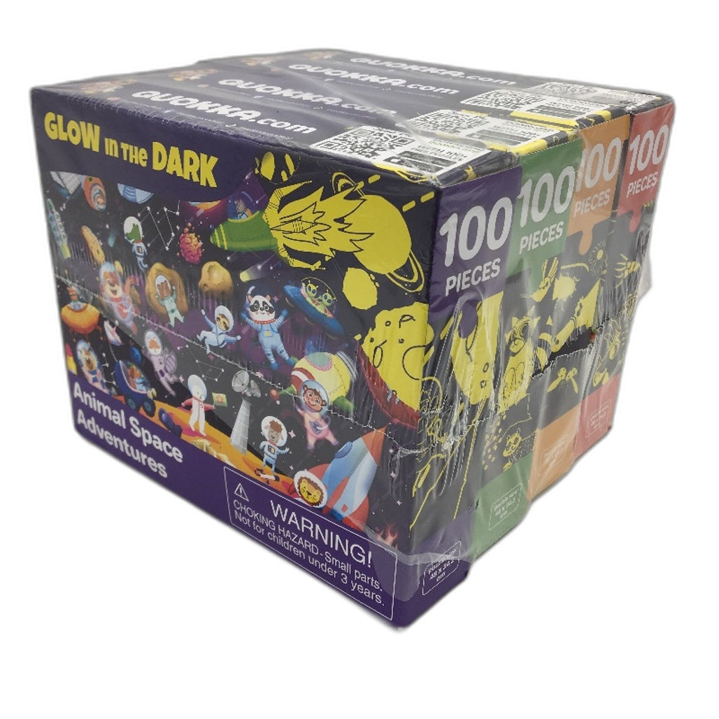 QUOKKA 4x100PCS Glow In The Dark Puzzle Learn Space Dinosaur Animals Age 4Y+ NEW