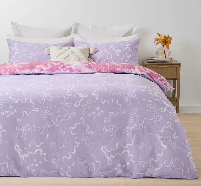 Flourish Easy Care Pink Pattern Reversible Cotton Rich Quilt Cover Set QUEEN NEW