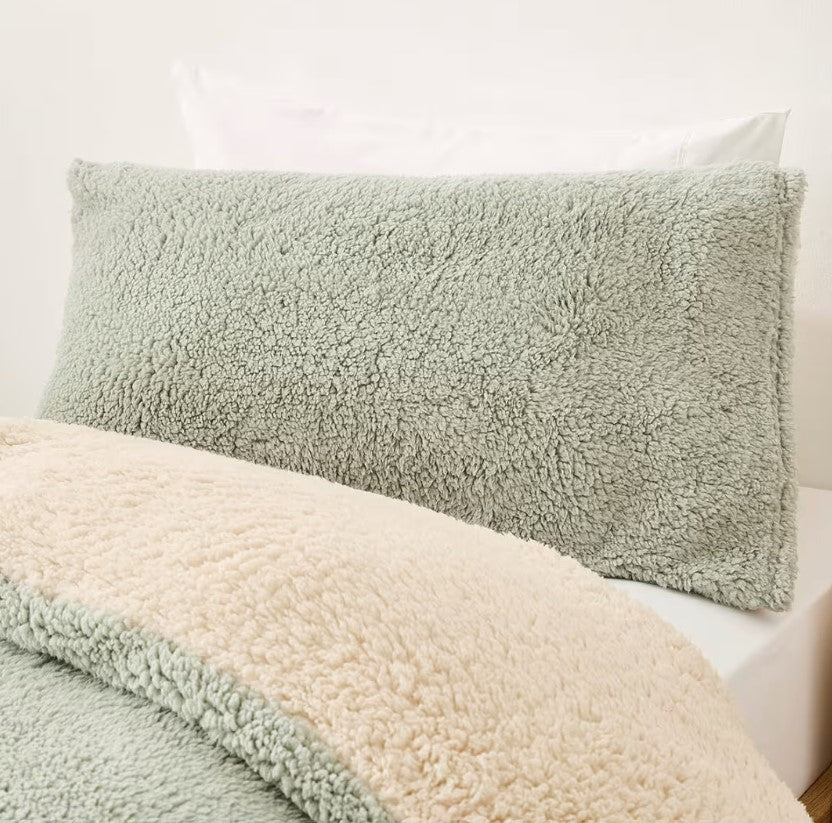 Soft Touch Teddy Fleece Moss Green & White Fluffy Quilt Cover Set SINGLE Bed NEW