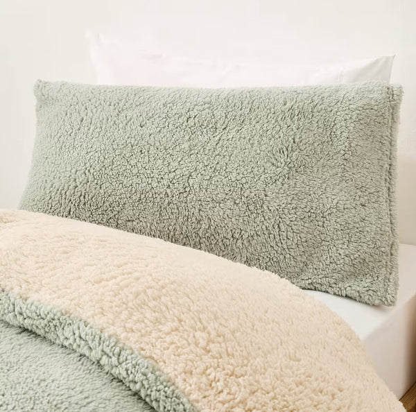Soft Touch Teddy Fleece Moss Green & White Fluffy Quilt Cover Set SINGLE Bed NEW