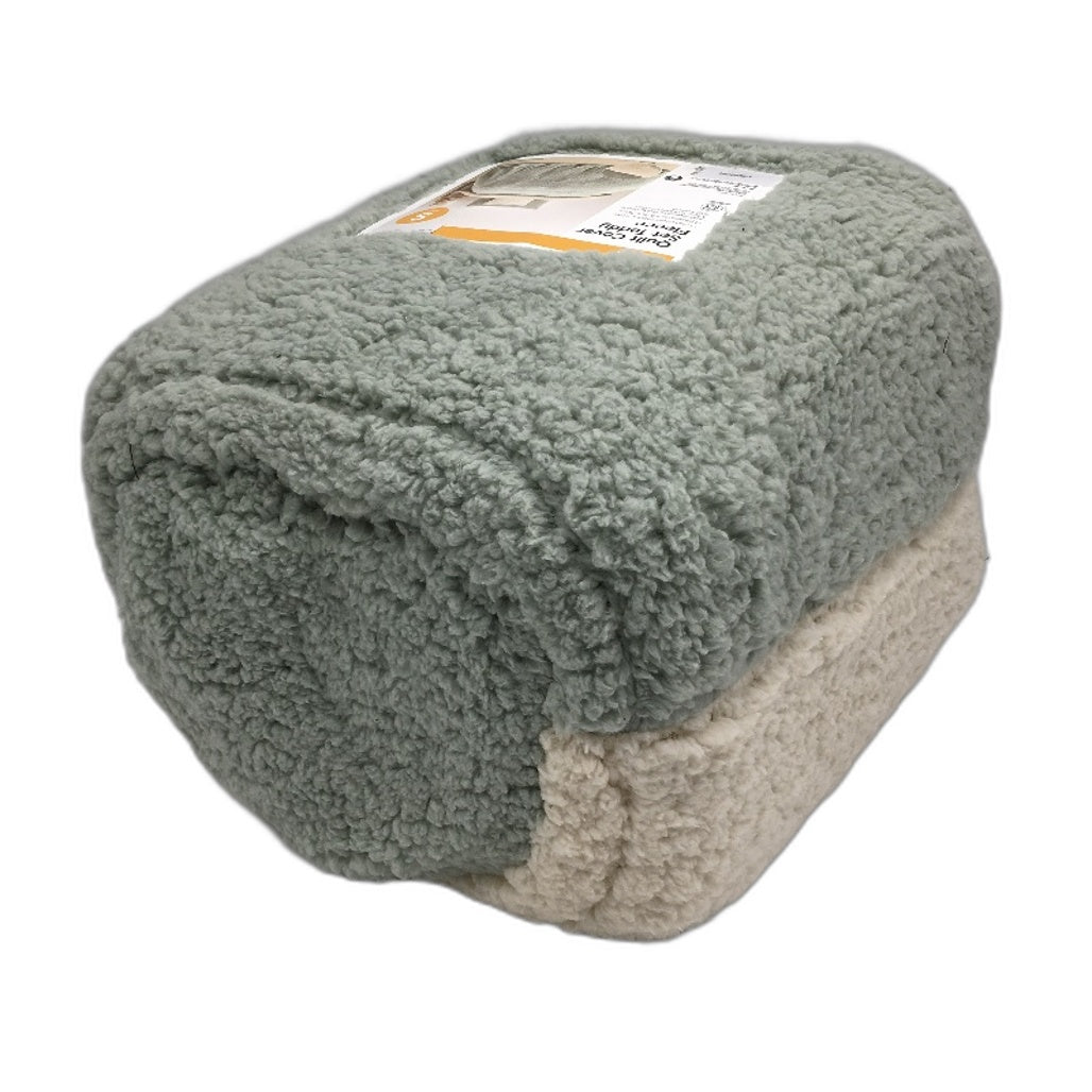 Soft Touch Teddy Fleece Moss Green & White Fluffy Quilt Cover Set SINGLE Bed NEW