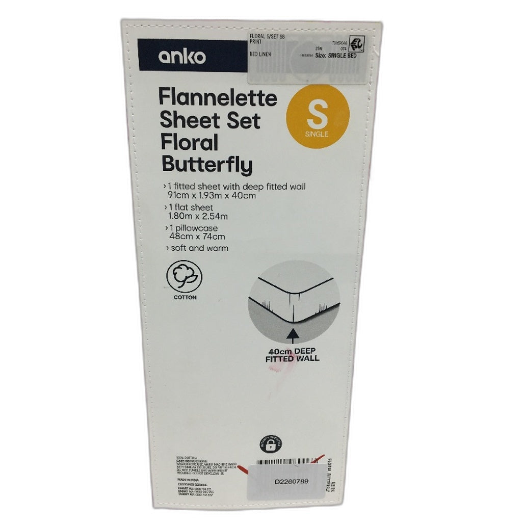 Soft Touch & Warm Flannelette Floral Butterfly Pink Sheet Set SINGLE Bed NEW