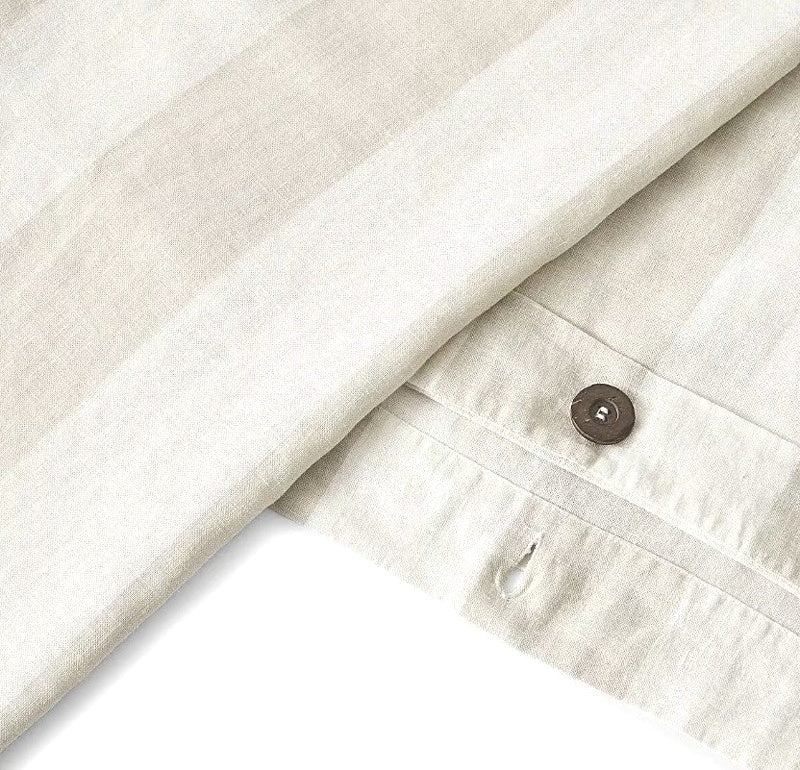 Stripe Linen Cotton Natural Stripe Coconut Button Quilt Cover Set QUEEN NEW
