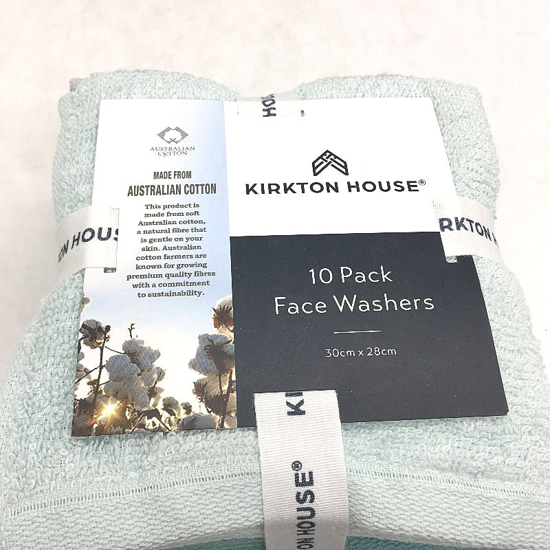 Kirkton House 20 Piece Australian Cotton Green Toned Face Washers Pack NEW