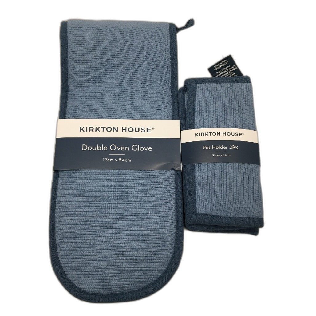 Kirkton House Blue 5 Piece Kitchen Pack Inc 2 x Aprons Pot Glove & Holders NEW