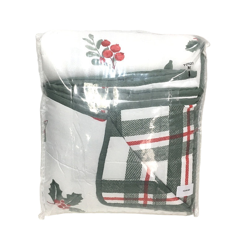 Home Decor Festive Christmas Mistletoe Reversible Coverlet Set Queen/King NEW