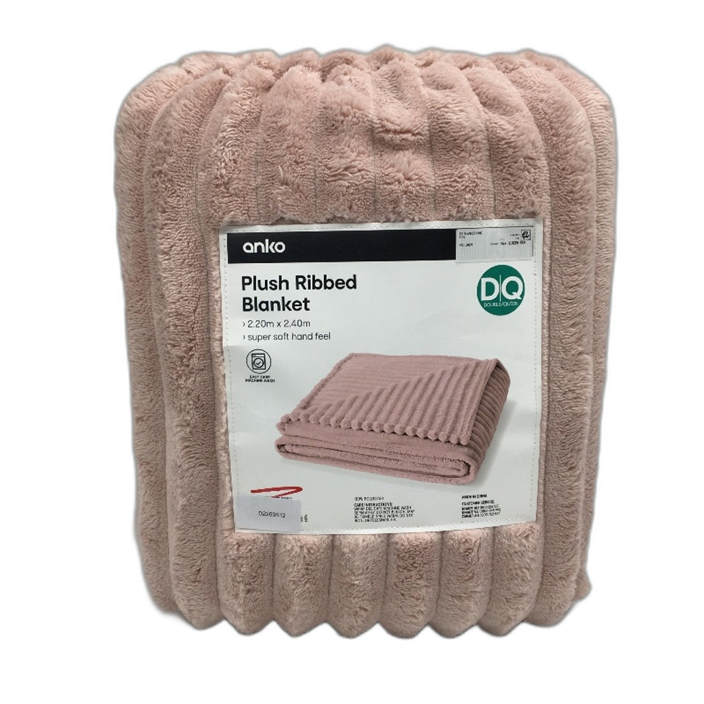 Super Soft Easy Care Pink Washable Plush Ribbed Blanket Double/Queen Size NEW