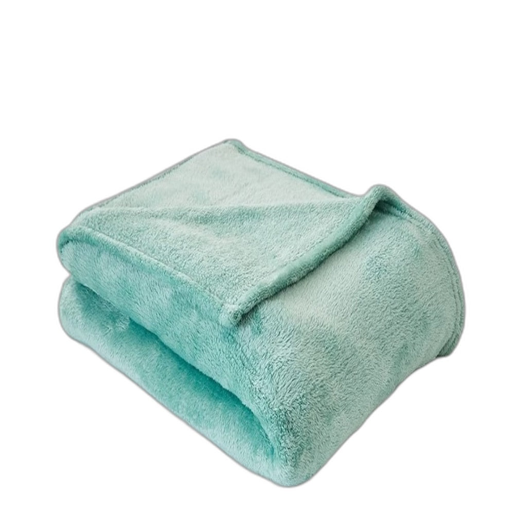 Super Soft Easy Care Mint Green Washable Plush Ribbed Blanket SINGLE Size NEW
