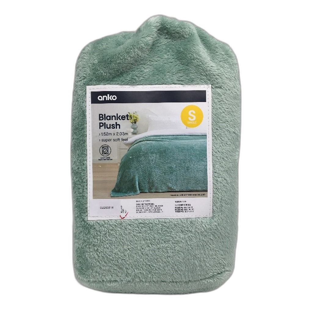 Super Soft Easy Care Mint Green Washable Plush Ribbed Blanket SINGLE Size NEW