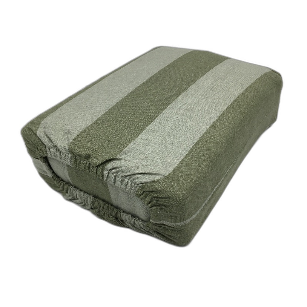 Green Stripe Linen Cotton Blend Coconut Button Feature Quilt Cover Set QUEEN NEW