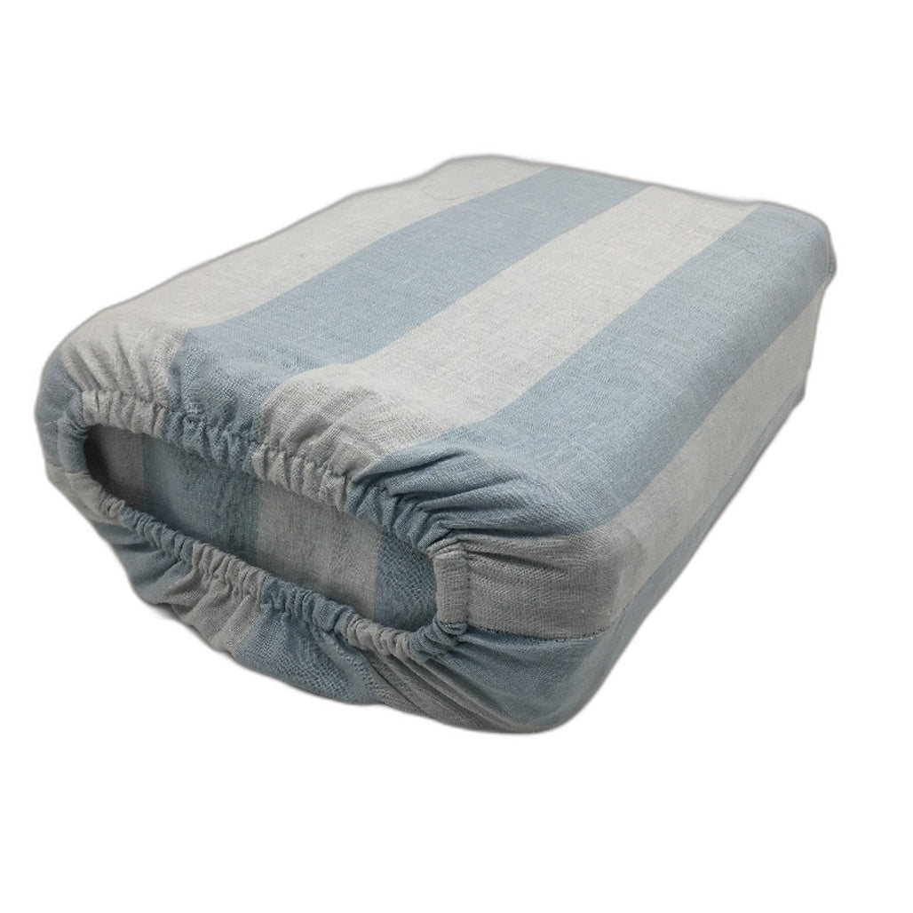 Blue Stripe Linen Cotton Blend Coconut Button Feature Quilt Cover Set KING NEW