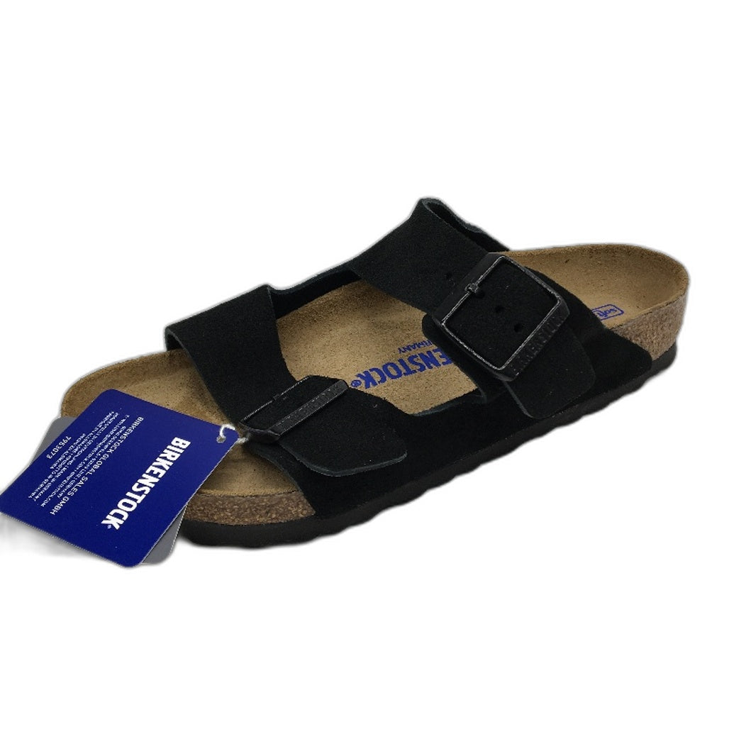 Birkenstock Arizona BS Black Suede Leather 2 Strap Slides Unisex 39 L8 M6 NEW
