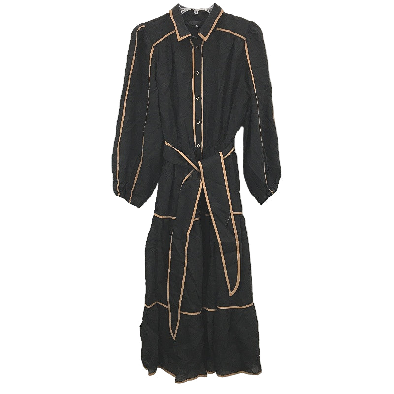 Portmans Zosia Black Brown Lined Binding Midi Dress Ladies Size AU 10 NEW