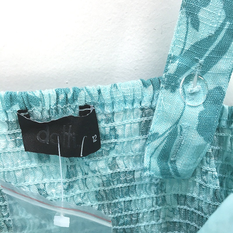 Dotti Bella Skater Teal Mono Floral Shirred Back Mini Dress Ladies Sz AU 12 NEW