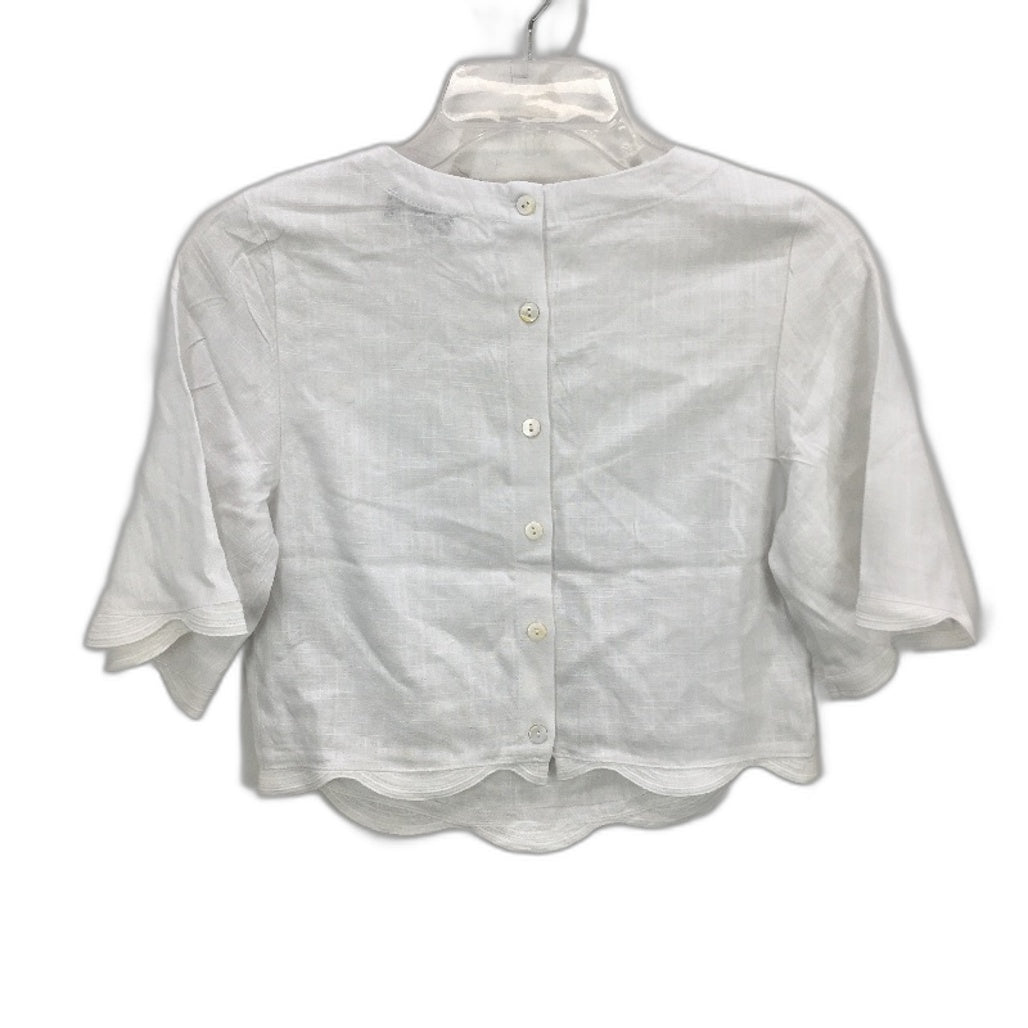 Dotti Wave Boxy White Cropped Linen Blend Tee Ladies Size AU 6 NEW