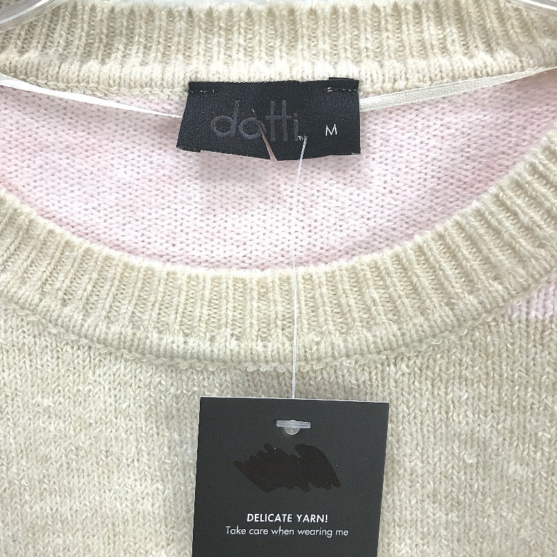 Dotti Avery Crew Neck Fluffy Knit Pink Cream Stripe Sweater Ladies Sz Medium NEW