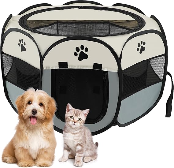 Portable Pop Up Pets Foldable Playpen Dog Puppy Crate Tent Zip Roof & Door NEW