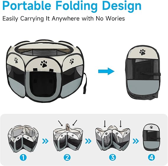 Portable Pop Up Pets Foldable Playpen Dog Puppy Crate Tent Zip Roof & Door NEW