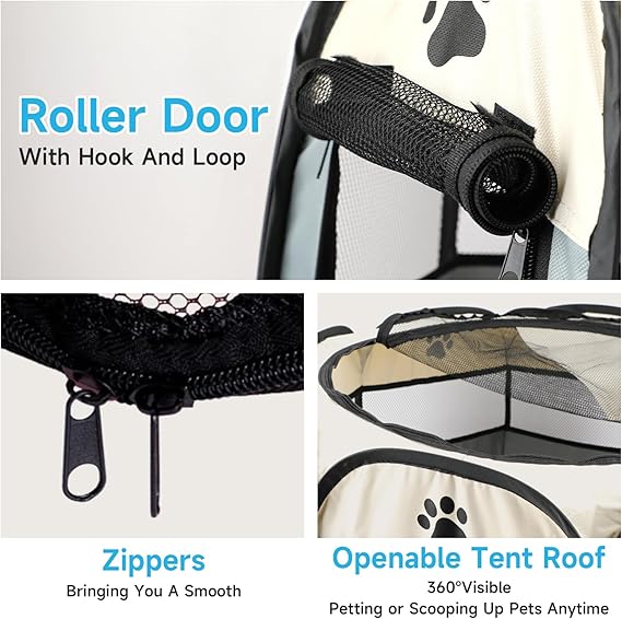 Portable Pop Up Pets Foldable Playpen Dog Puppy Crate Tent Zip Roof & Door NEW