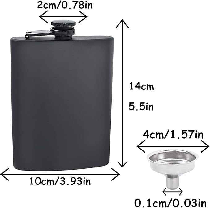 Pack Of 2 Stainless Steel 8OZ Hip Flask For Liquor Black Matte With Funnel NEW