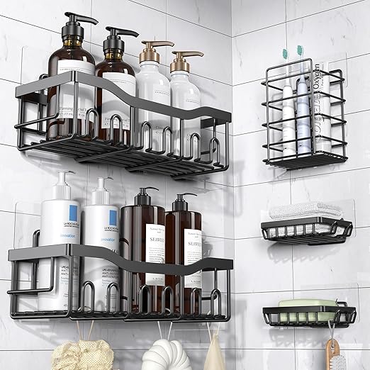 Shower Caddy 5 Pack Bathroom Adhesive Storage Organizer Rack No Drilling NEW