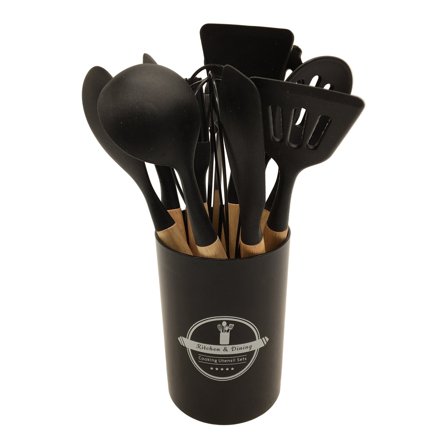 Kitchen Utensils 12PCS Set Silicone Heat Resistant Cookware Wooden Handles NEW