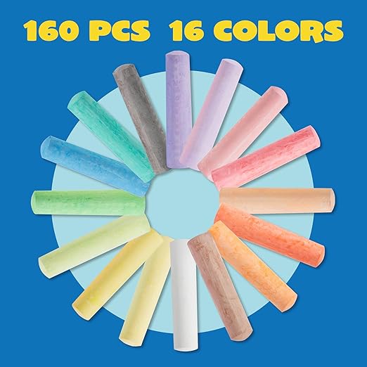 JOYIN 160PCS Washable Sidewalk Chalks Set Non Toxic Jumbo Size Outdoor Play NEW