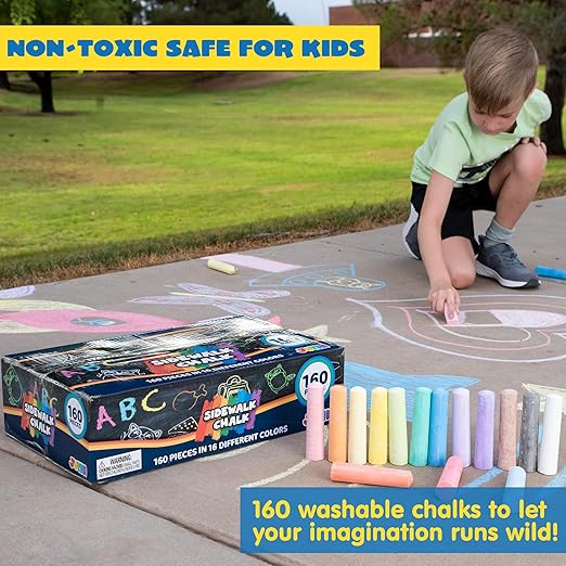 JOYIN 160PCS Washable Sidewalk Chalks Set Non Toxic Jumbo Size Outdoor Play NEW